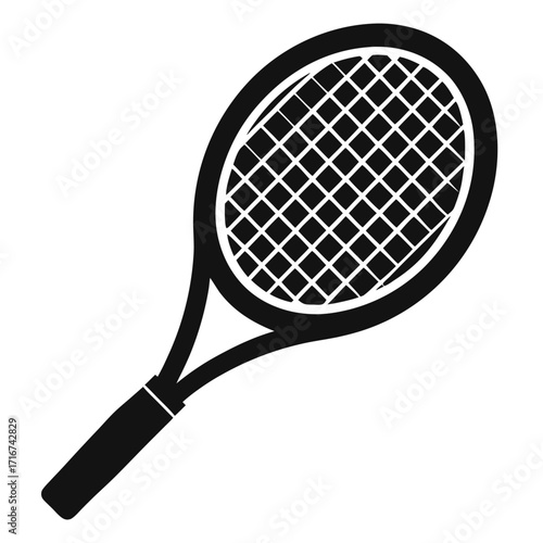 Tennis Racket Icon Black Sport Equipment Depicting Stringed Frame and Handle for Game Play