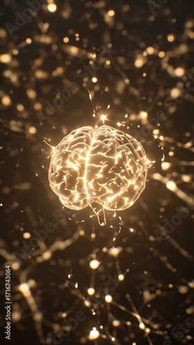 stock footage of a brain glowing with sparkles of dopamine, connected to floating
