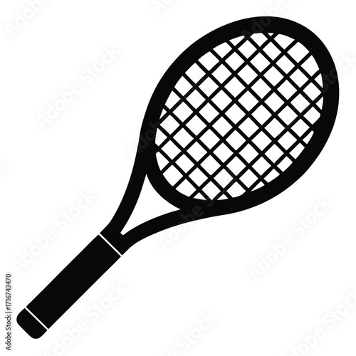 Isolated Tennis Racket Icon, Black Outline Depiction for Sport and Recreation Concepts