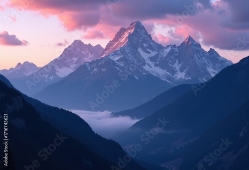 Majestic Mountain Peaks Twilight Skyscape Colors Overwhelming Horizon Reflections