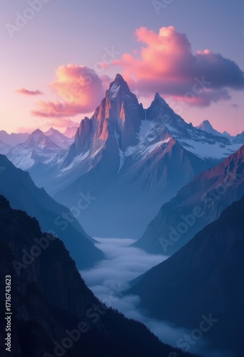 Majestic Mountain Peaks Twilight Skyscape Colors Overwhelming Horizon Reflections