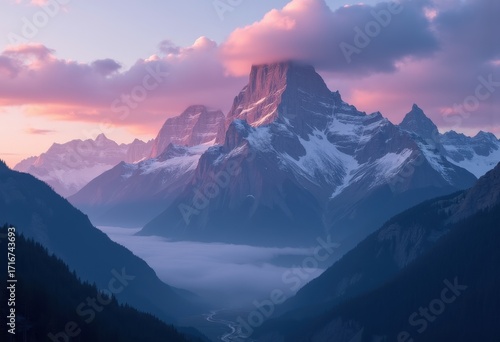 Majestic Mountain Peaks Twilight Skyscape Colors Overwhelming Horizon Reflections