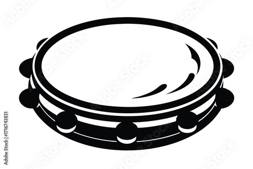 Black and White Tambourine Musical Instrument Icon Design Isolated Image Graphic Rhythm