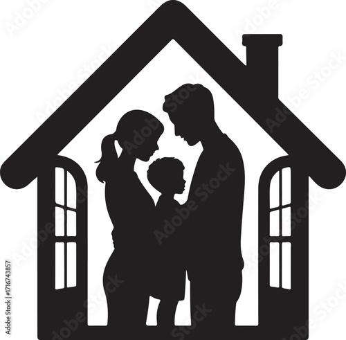 Silhouette family embracing inside cozy house symbol of home love security and togetherness
