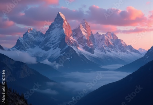 Majestic Mountain Peaks Twilight Skyscape Colors Overwhelming Horizon Reflections