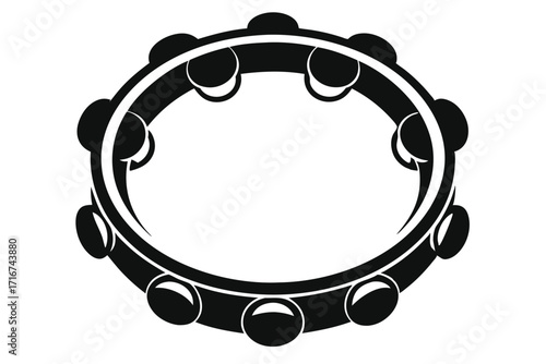 Black and White Image of a Simplified Tambourine Musical Instrument Illustration