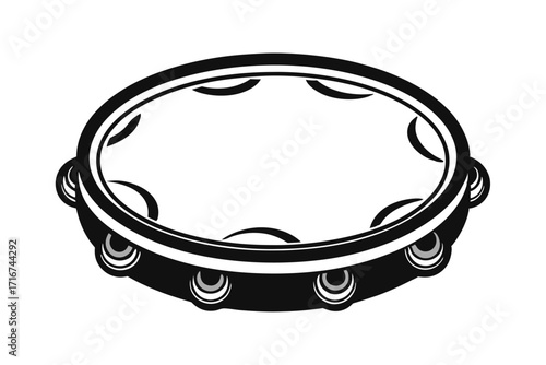 Simple Black and White Tambourine Illustration Minimalist Design for Music Enthusiasts