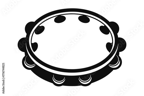 Stylized Black and White Tambourine Illustration A Simple Percussion Instrument Drawing