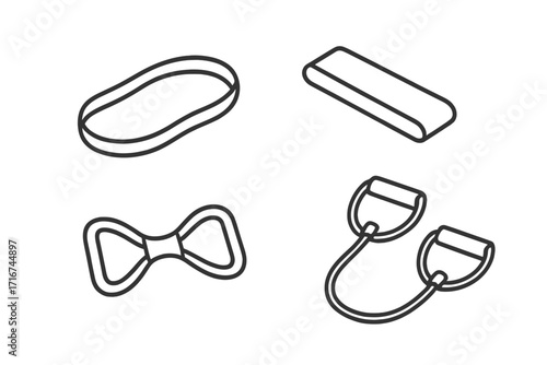 Minimalist Resistance Bands Outline Set, Fitness Exercise Equipment, Flat Vector Icon Collection, Gym Workout Accessories, Cartoon Style, Stretch Bands, Squat Bands, Transparent Background