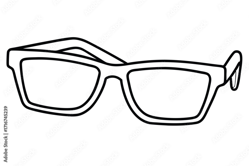 Fototapeta premium Black Outline Illustration of Square Eyeglasses Frames with Bridge and Temples Isolated