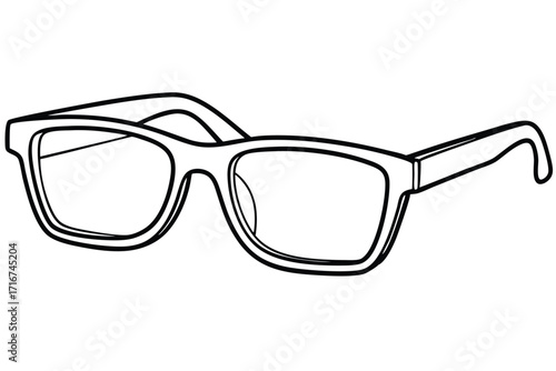 Black and White Outline Drawing of Stylish Eyeglasses with Thick Frames and Temples