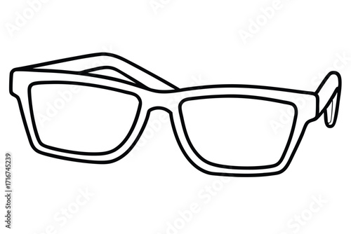 Black Outline Illustration of Square Eyeglasses Frames with Bridge and Temples Isolated