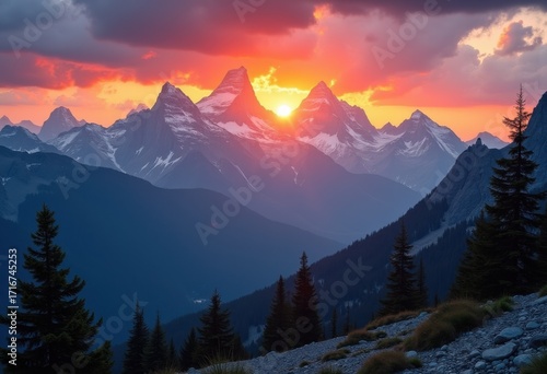 Majestic Mountains Under Dramatic Sunset Skies Stunning Silhouettes Wilderness Escapade Nature Adventure
