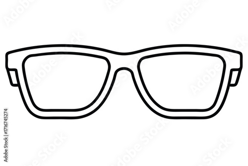 Outline Drawing of Rectangular Eyeglasses with Empty Lenses and Thick Frames Style