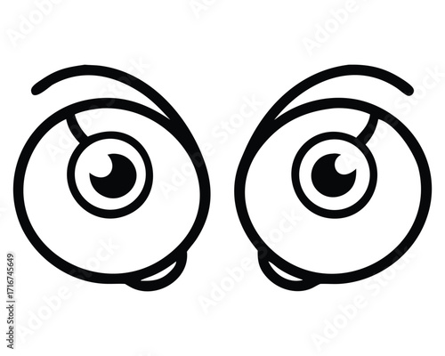 A black vector illustration of two eyes with an iris symbol for a logo design