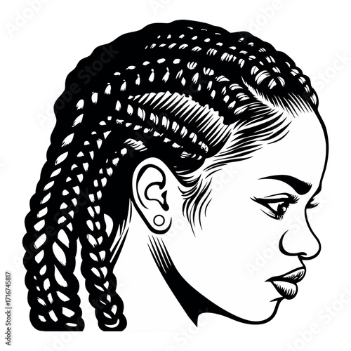 A young women with black hair illustration
