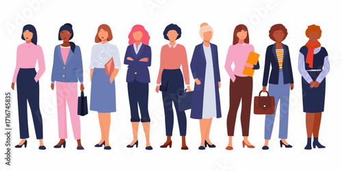 Group of diverse professional women in flat style Keywords: women, diverse, group, professional