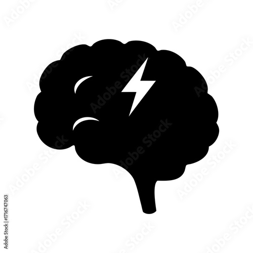 Brain with lightning bolt representing a migraine, headache, or neurological issue