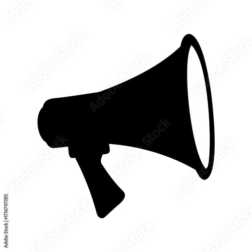 Black silhouette of a megaphone against a white background for communication