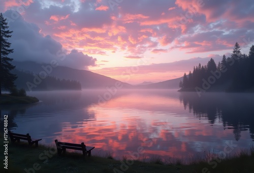 Lakeside Twilight Reflections Calm Serenity Dreamy Atmosphere Tranquil Water Evening Glow