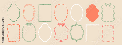 Hand drawn wedding frame set. Elegant oval and wavy vintage borders for invitations, postcards, greeting cards, and celebration design. Vector line art frames for classic and whimsical holiday decor.