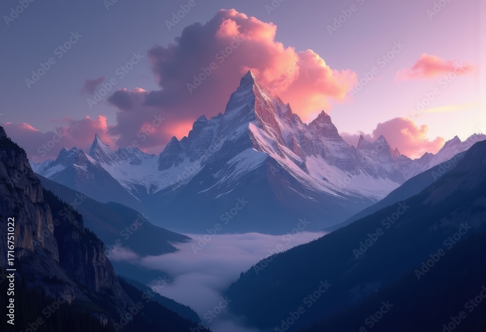 Obraz premium Majestic Mountain Peaks Twilight Skyscape Colors Overwhelming Horizon Reflections