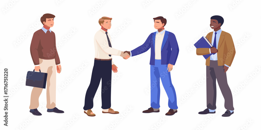 Obraz premium Diverse group of businessmen in suits and casual attire standing and shaking hands in a professional meeting