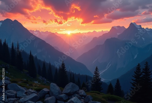 Majestic Mountains Under Dramatic Sunset Skies Stunning Silhouettes Wilderness Escapade Nature Adventure