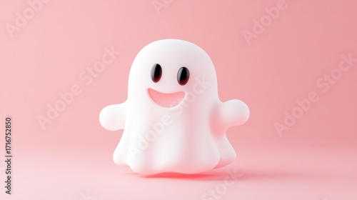 Adorable 3D Render of a Happy Ghost on Pink Background