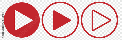 transparent vector image of video play button with rounded triangle icon. A simple black circle containing a white play button icon centered within the circular shape design. Play button icon set 