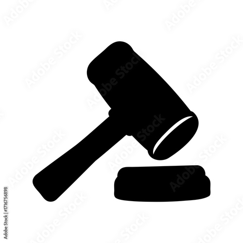 Black silhouette of a gavel and sound block on a white background