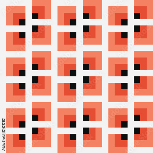 Pattern created from black, orange and peach squares on a white background