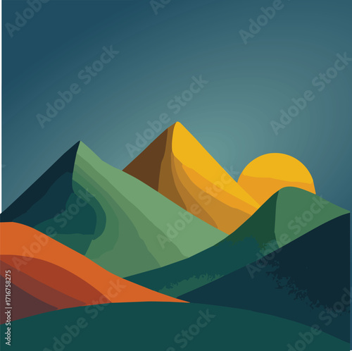 Vector illustration Mediterranean Italian style of big mountains