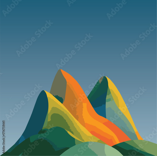 Vector illustration Mediterranean Italian style of big mountains