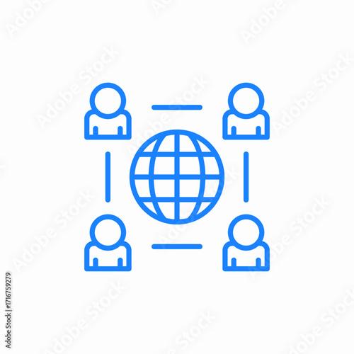 global teamwork international collaboration with world map and figures icon sign vector