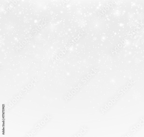 Snowfall glistens with icy crystals and sparkling winter light. Transparent flakes and festive frost create a magical holiday scene.