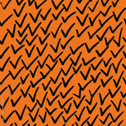 A Vibrant Orange Background Filled With A Repeating Pattern Of Small Black Check Marks Showing Approval And Correctness