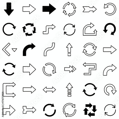 Collection of Arrow Icons Illustrating Direction and Movement Concepts in Various Styles