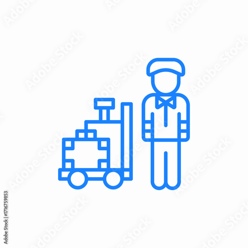 person near trolley with luggage icon sign vector
