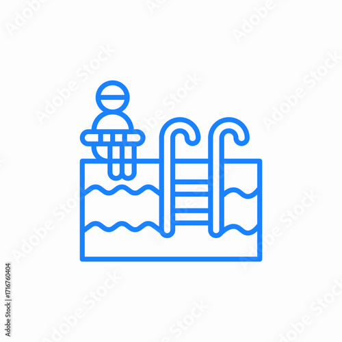 swimming pool with ladder and person on floating ring icon sign vector