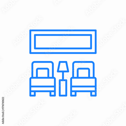two single beds side by side with nightstand and lamp icon sign vector