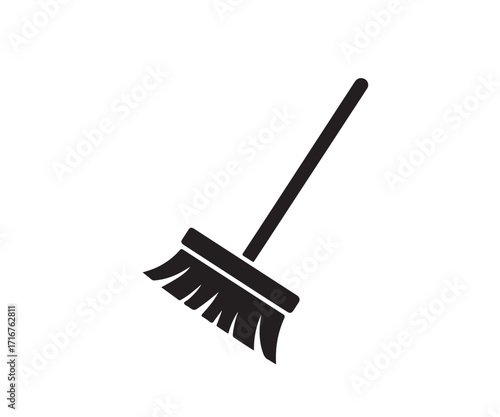 Black cleaning broom silhouette on a white background