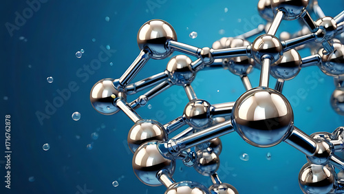 3D Molecular Structure Visualization: Metallic Atom Bonds, Chemistry Concept, Scientific Illustration, Nanotech Design, and Educational Particle Model, 4K image 