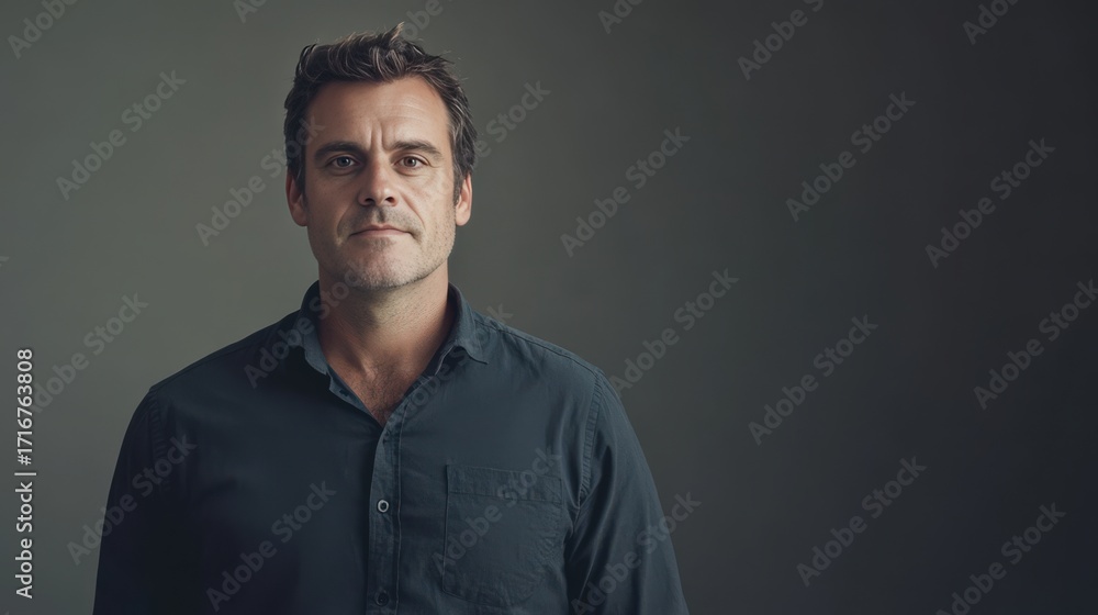 Obraz premium Confident Man in Casual Attire Against a Neutral Background