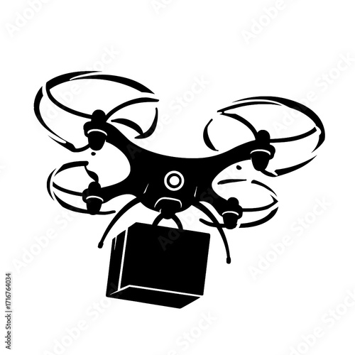 Delivery Drone Carrying Package Black and White Vector Illustration

 

 
