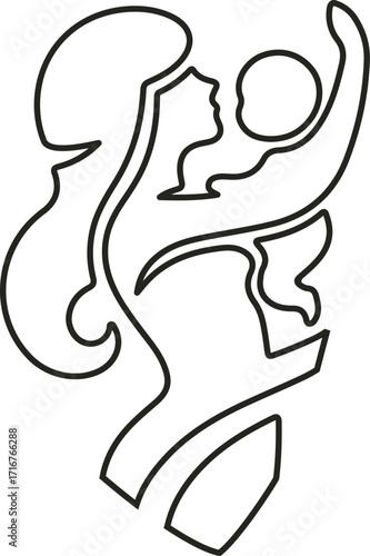 Elegant vector logo showing a mother tenderly holding her baby in a heart-shaped embrace, symbolizing love, care, and maternal connection.