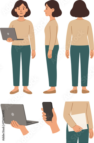 Diverse perspectives of woman using technology, empowering digital lifestyle and showcasing versatile communication in modern life with laptop and phone
