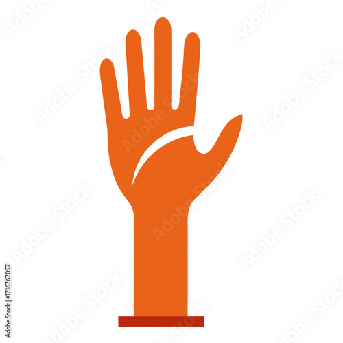 Orange hand raised upward with white curve detail