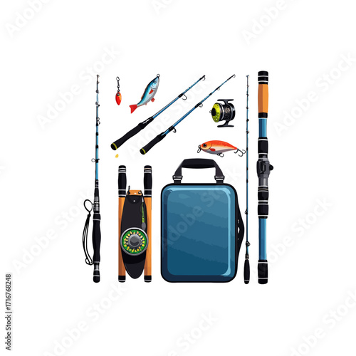Fishing Tackle Set Vector Illustration: Rods, Reels, Lures & Equipment