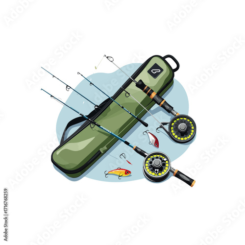 Fishing Equipment Set Vector Illustration